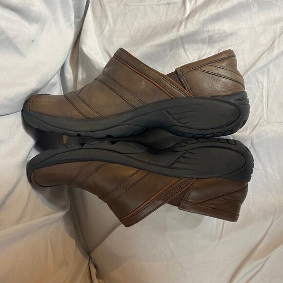 Merrell Encore Eclipse Brown Leather Clog Loafer 7 Comfort Ortholite Work Nurse‎ - Picture 2 of 9